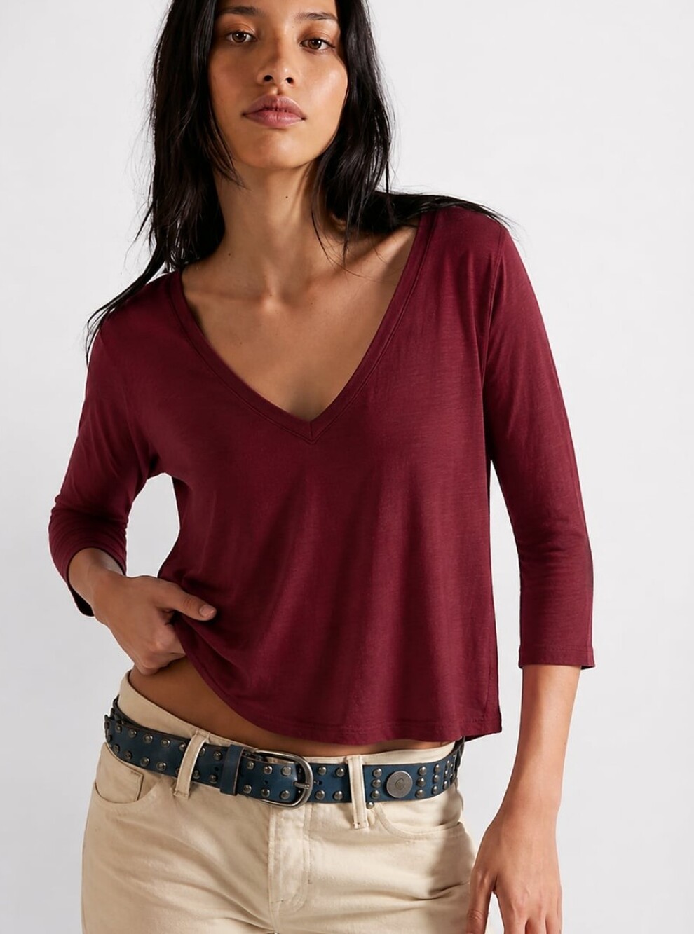 American Eagle Crisscross V-Neck 3/4 Sleeve Top Soft Comfortable